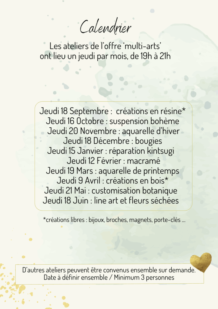 calendrier offre multi-arts adultes 2025-2026