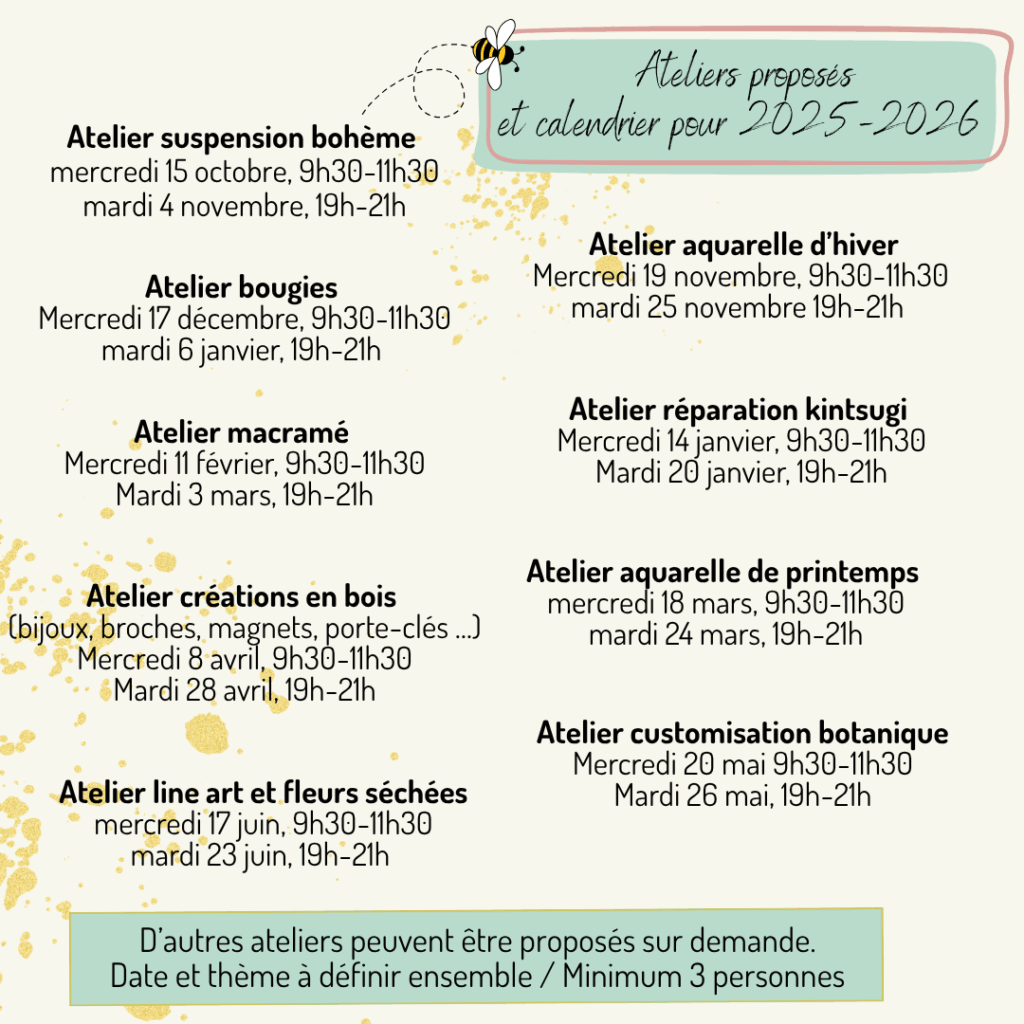 Ateliers proposés et calendrier 2025-2026
